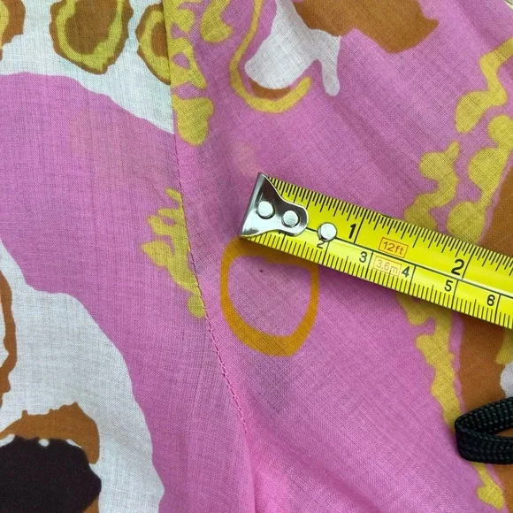 Tory Burch Pink Floral Tunic Top Size 8 Boho Beach Resort 100% Cotton Brown Trim - Picture 10 of 10